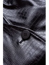 Crocodile Print Faux Leather V-Neck Pocket Jakcet - 2