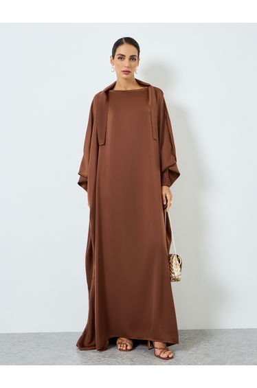 Women Brown Batwing Sleeve A-Line Jalabiya
