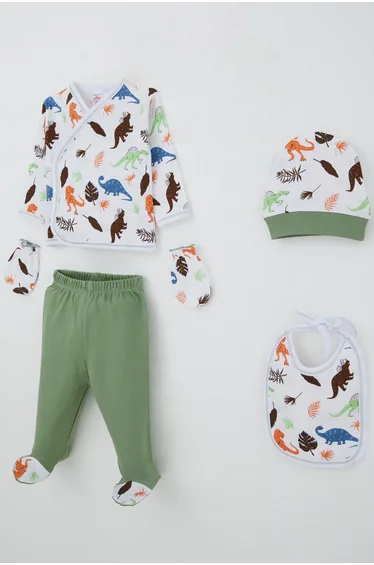Baby Boy Hospital Discharge Set of 5, Dinosaur Kingdom, White