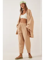 Women's Biscuit Kimono Pants Suit - 1