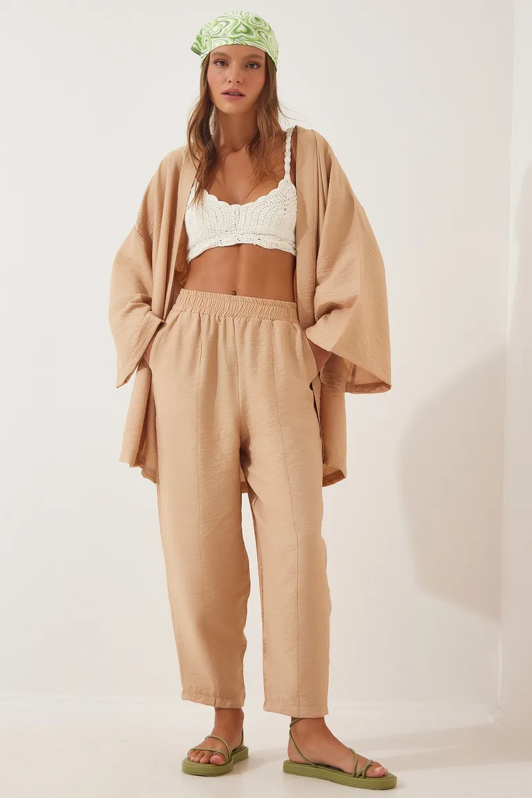 Women's Biscuit Kimono Pants Suit