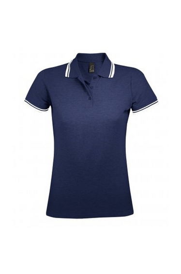 SOLS Womens/Ladies Pasadena Tipped Short Sleeve Pique Polo Shirt - French Navy/White