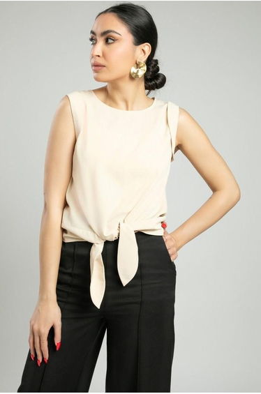 Sleeveless Blouse With Front Tie Detail