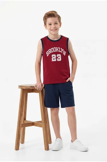 Burgundy Printed Knitted Bottom - Top Set