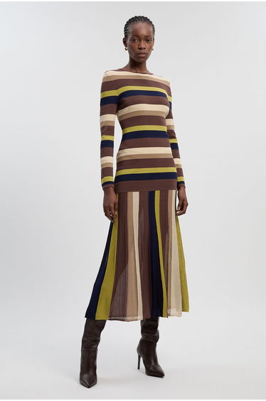 Stripe Long Sleeve Knitted Maxi Dress