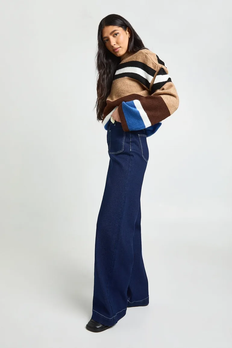 Tall High Waist Front Pocket Wide Leg Jean - indigo - 2