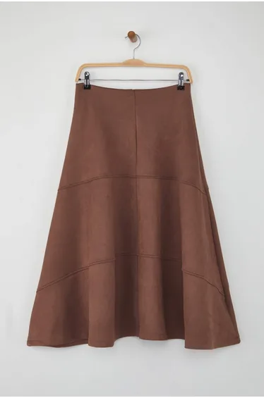 Brown A-Line/Flared Midi Skirt