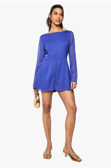 Chiffon Cross Back Playsuit - cobalt