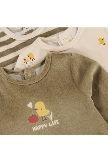 1-Piece Velour Pyjamas with Chick Motif in Set of 3