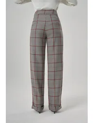 Mizalle Single Pleated Wide Plaid Loose Cut Trousers - 3