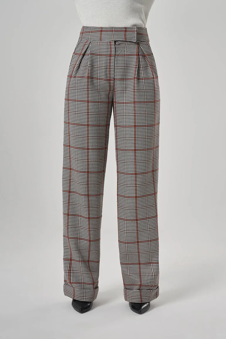 Mizalle Single Pleated Wide Plaid Loose Cut Trousers - 1
