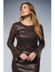 Sequin Flared Sleeve Top - 3