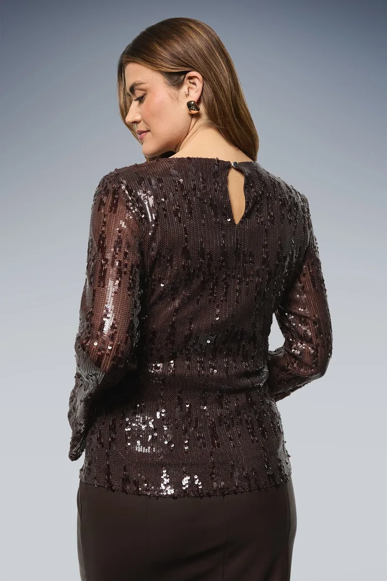 Sequin Flared Sleeve Top - 2