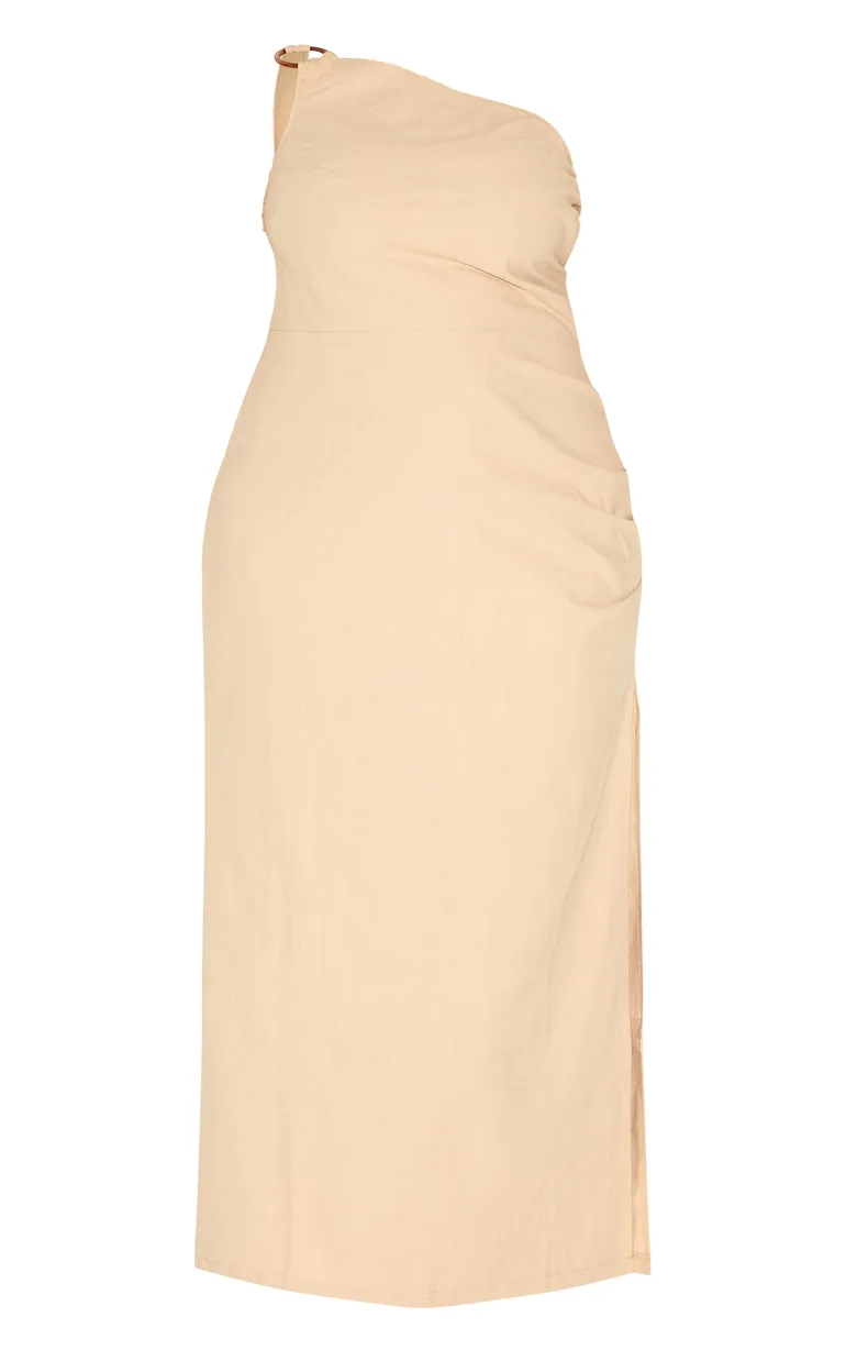 Plus Stone Linen Asymmetric Neckline Maxi Dress Prettylittlething Beige :  Dresses : VogaCloset Bahrain
