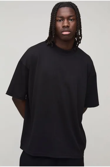 Basic Oversized Extended Neck T-Shirt - black