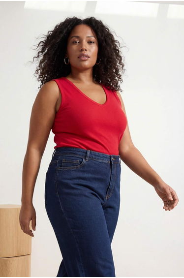 Red Fitted/Sleeveless Stretchy Knitted Tank Top