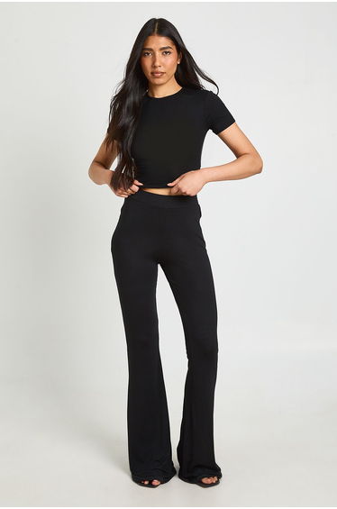 Tall Basic High Waist Fit & Flare Trouser - black