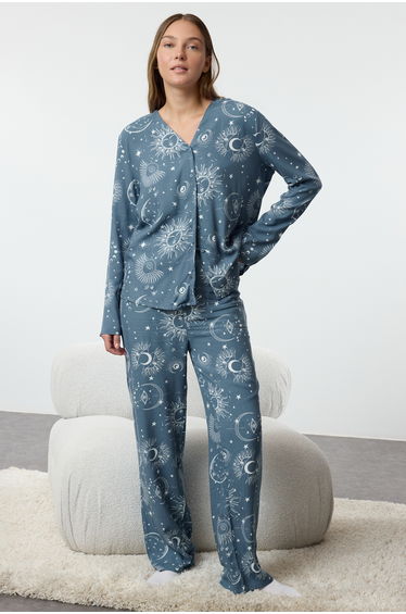 Women's Couple Blue Galaxy Shally Woven Pajama Set