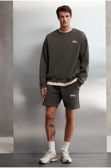GRIMELANGE Ernest Men's Organic Cotton Soft Printed Detail Crew Neck Fleece-Lined Grey Sweatshirt