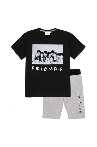 Friends Girls Cycling Short Pyjama Set - Black/Grey