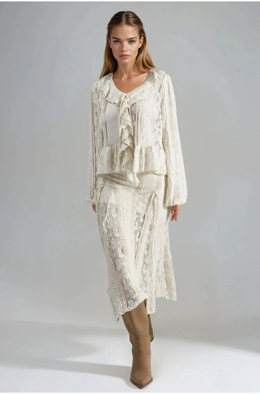 BUSEM High Waist Lace A-Line Midi Skirt