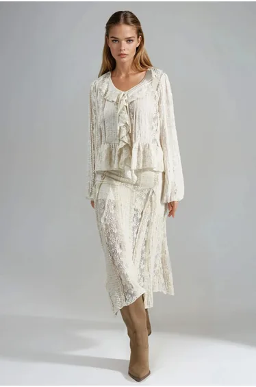 BUSEM High Waist Lace A-Line Midi Skirt