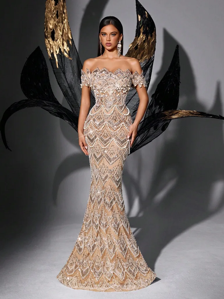 LUVISTRUE Charming Fashion Design Sequin Beaded Strapless Gown Dresses - 2