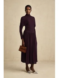 Camille Red Ruched Dress with Flap Design Detail - 6