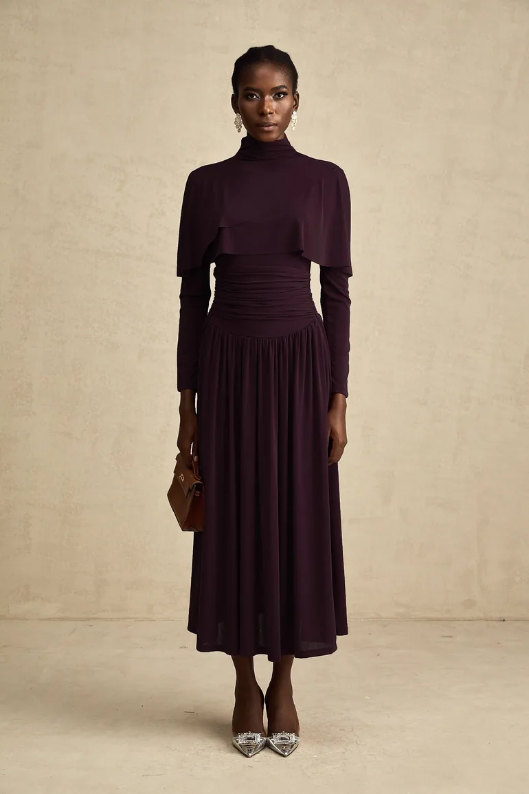 Camille Red Ruched Dress with Flap Design Detail