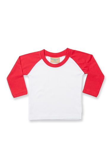 Larkwood Baby Long Sleeved Baseball T-Shirt - White/Red