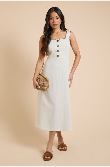Petite Stripe Button Midi Dress