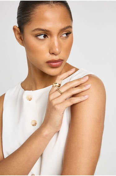 Brushed Gold Chunky Rings 3 Pack - gold