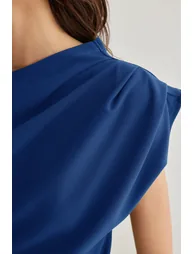 Saks Gather/Drape Detailed Draped Asymmetric Collar Knitted Blouse - 3