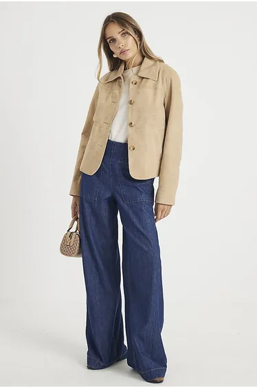 Blue Pull On Wide Leg Jeans