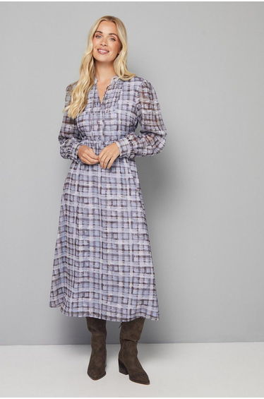 Petite Check Burn Out Tie Front Dress
