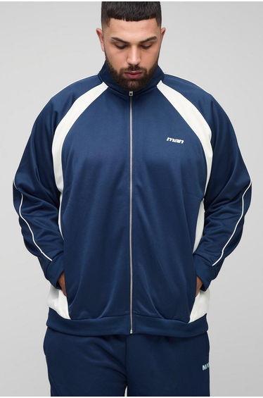 Plus Man Regular Fit Tricot Colour Block Funnel Neck Tracktop