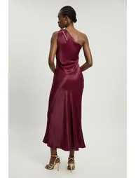 Satin Viscose Trim Detail One Shoulder Maxi Dress - 2