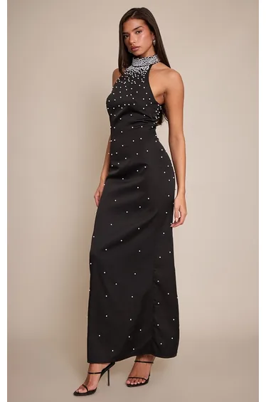 Black Pearl High Neck Sleeveless Maxi Dress