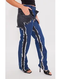 Washed Indigo Layered Effect Straight Leg Jeans - 1