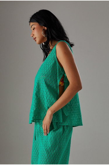 Crochet Drawstring Waist Wide Leg Trousers