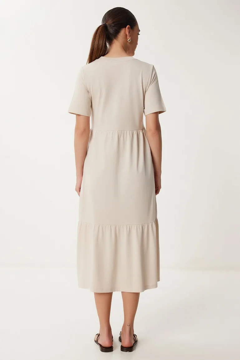 knitted summer dress flounced Amiko Summer Green Pleated Knitted Draped Flounce Midi Dress With Mock Neck  Women Summer Dress