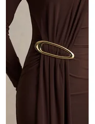 Zadie | Brown High-Neck Maxi Dress With Gathered-Detail - 2