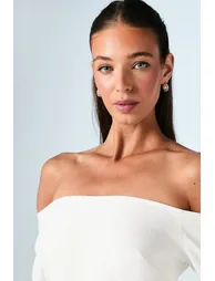 Bardot Long Sleeve Crepe Column Wedding Dress - 3