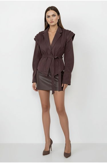 SAHARA SCULPTED MULBERRY BROWN SUEDE-LOOK JACKET