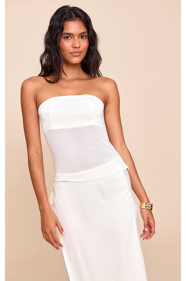 Cream Satin Bust Detail Bandeau Top