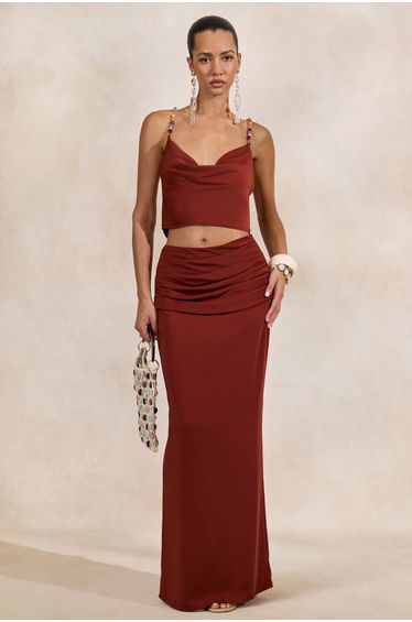 Anina | Rust Satin Maxi Skirt