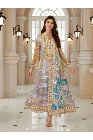 Women Printed V-Neck A-Line Jalabiya