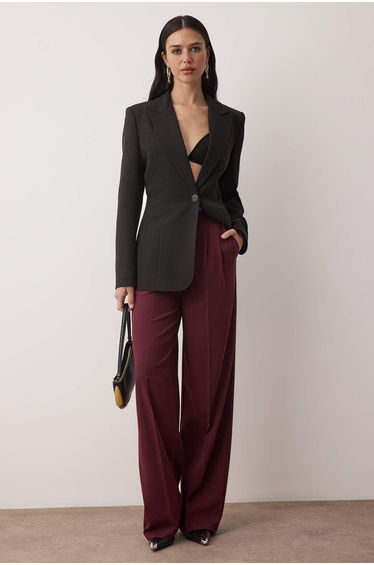 Plum straight-waist woven polyviscose chic/night pants