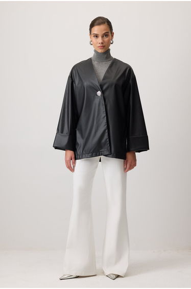 BUTTONED FAUX LEATHER JACKET
