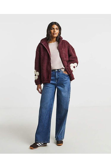 Sherpa Teddy with Flower Sleeve Detail